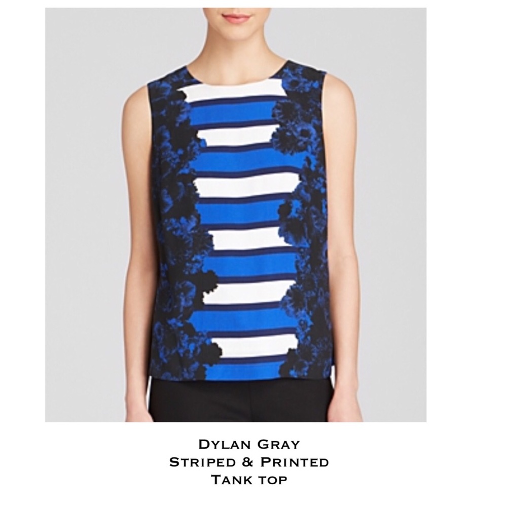 DYLAN GRAY NWT Blue White Black Striped Printed Dressy Tank Size Large